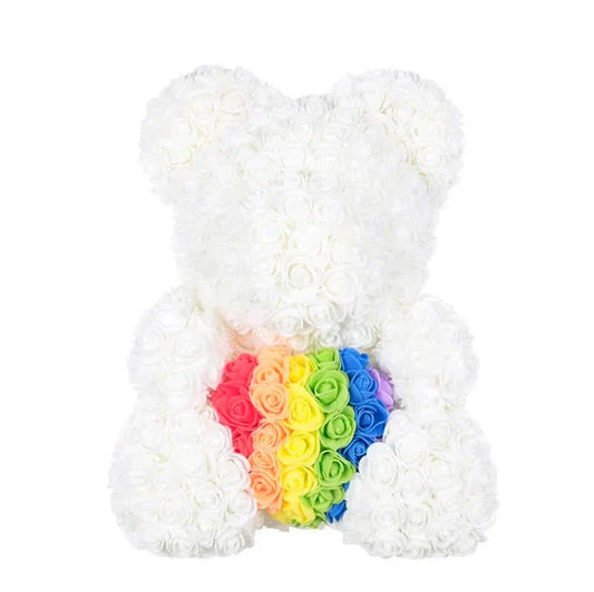 Soft Pink Teddy Bear with Artificial Flowers 40cm - Befez