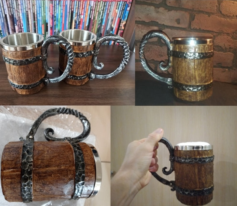 Rustic Vintage Wood Stainless Steel Coffee Mug