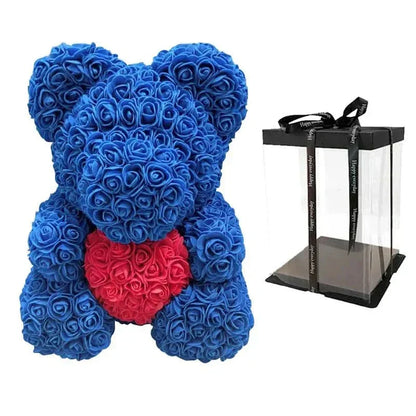 Soft Pink Teddy Bear with Artificial Flowers 40cm