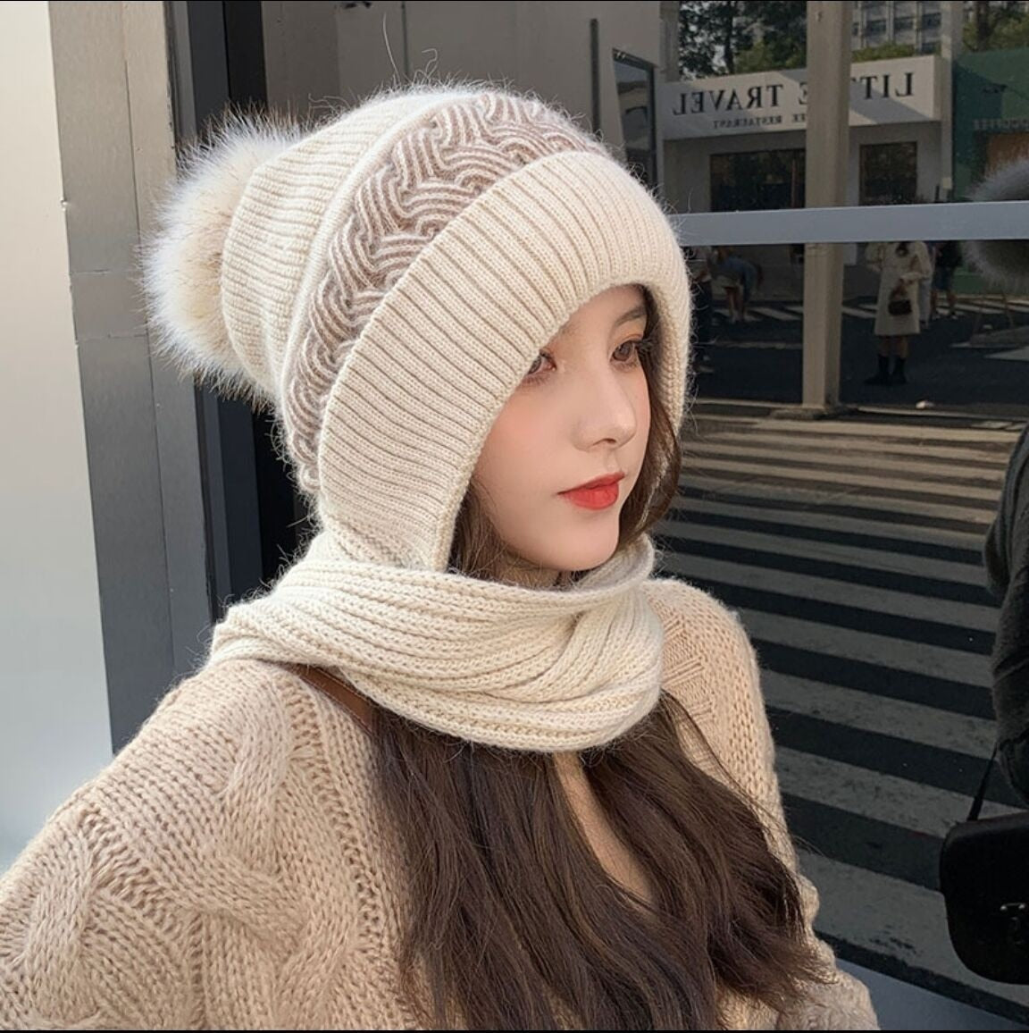 Warm Wool Scarf Beanie Hat Set