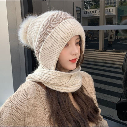 Warm Wool Scarf Beanie Hat Set