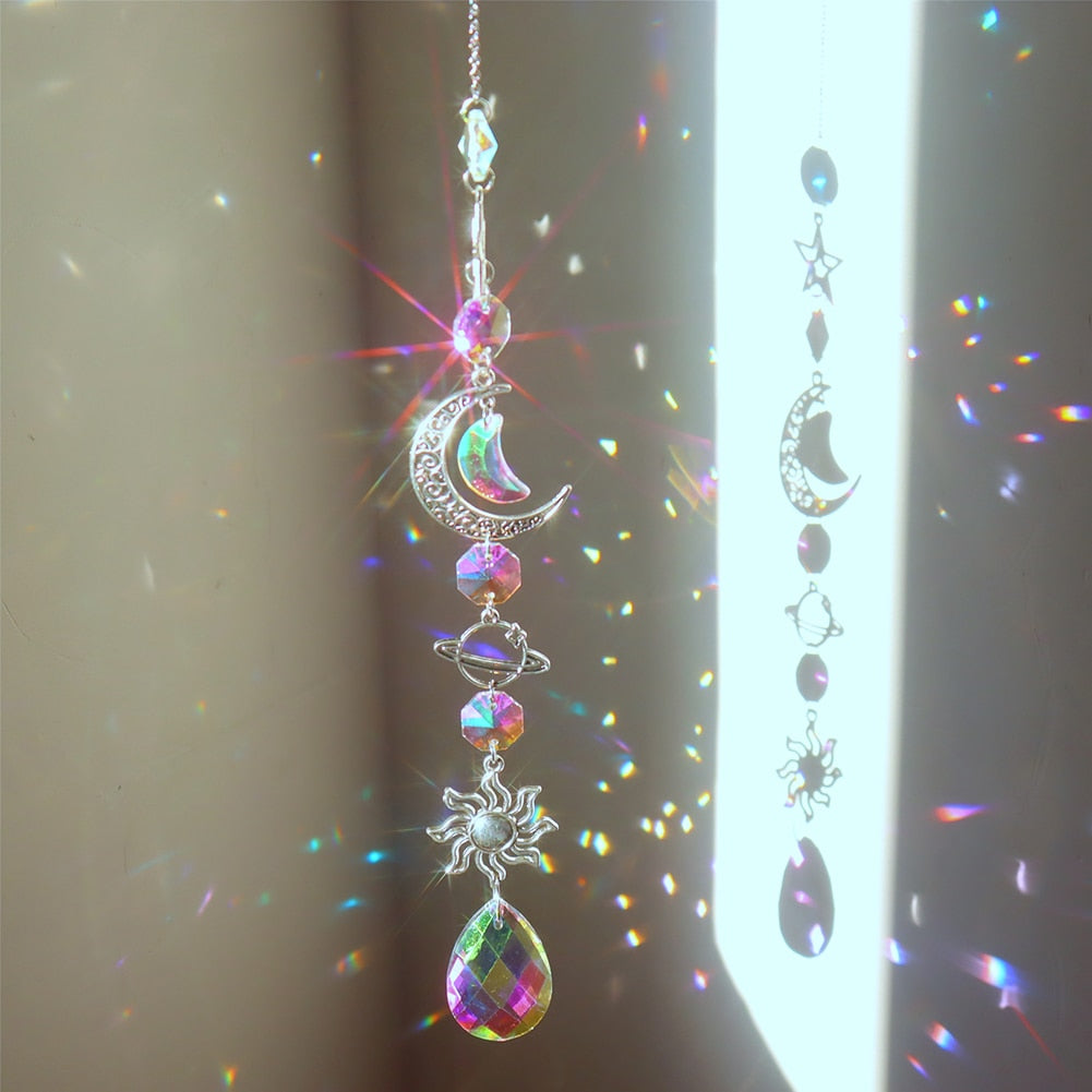 Beautiful Crystal Wind Chime Sun Catcher Moon Decor