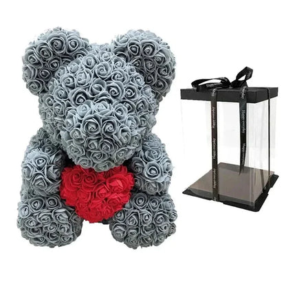 Soft Pink Teddy Bear with Artificial Flowers 40cm