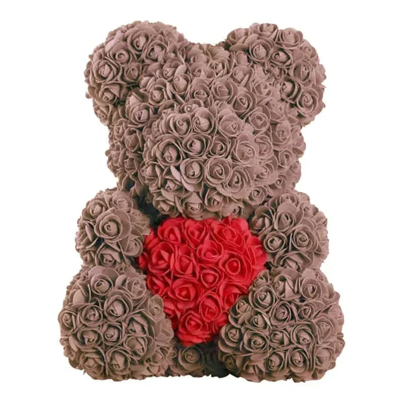 Soft Pink Teddy Bear with Artificial Flowers 40cm