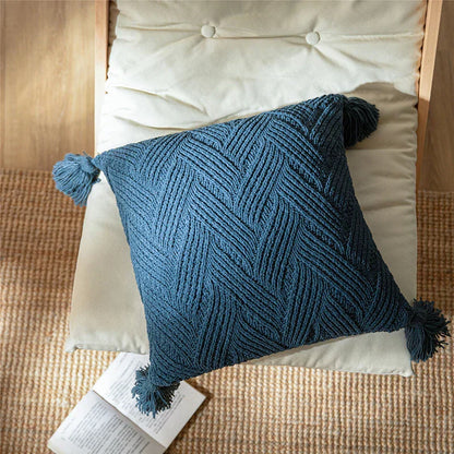 Soft Plush Cushion Cover with Cozy Pom Poms