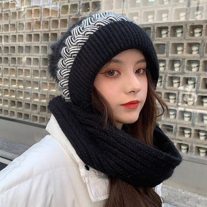 Warm Wool Scarf Beanie Hat Set