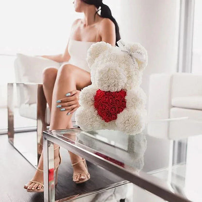 Soft Pink Teddy Bear with Artificial Flowers 40cm