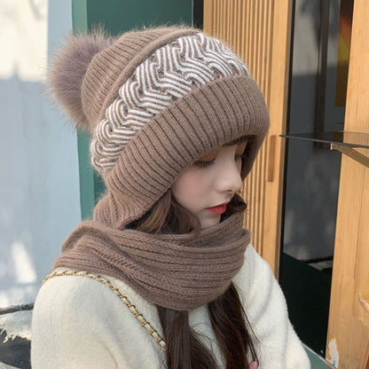 Warm Wool Scarf Beanie Hat Set