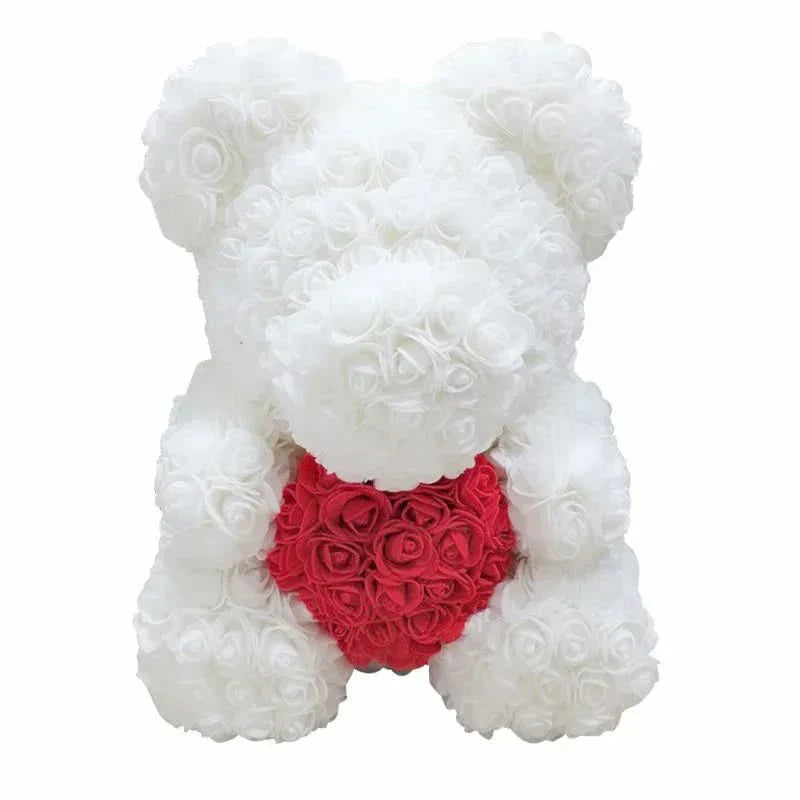 Soft Pink Teddy Bear with Artificial Flowers 40cm