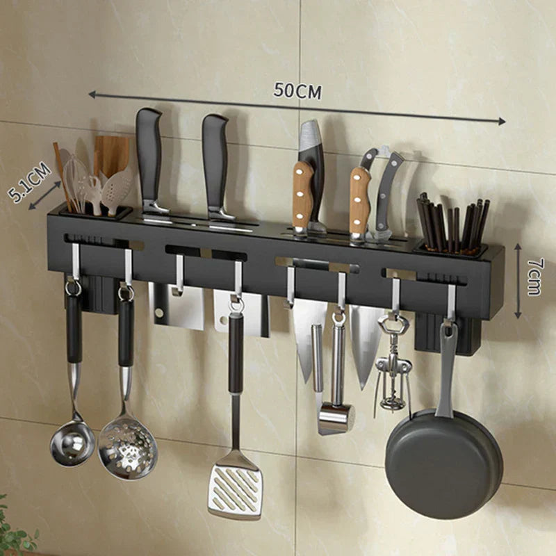 Stainless Steel Wall Mount Knife Rack with Hooks