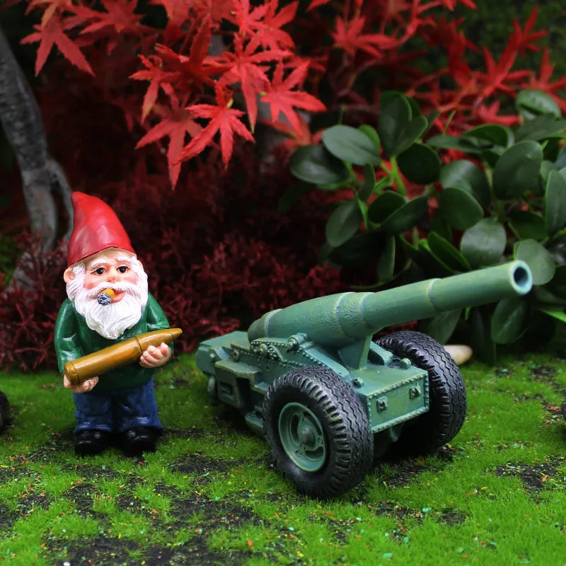 Cute Mini Garden Gnome Figurine Set with Cannon - Befez