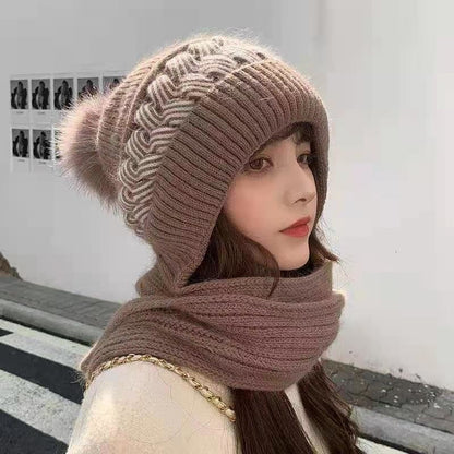 Warm Wool Scarf Beanie Hat Set