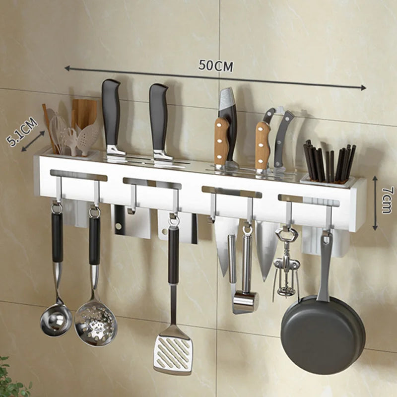 Stainless Steel Wall Mount Knife Rack with Hooks