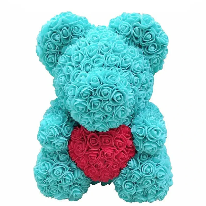 Soft Pink Teddy Bear with Artificial Flowers 40cm