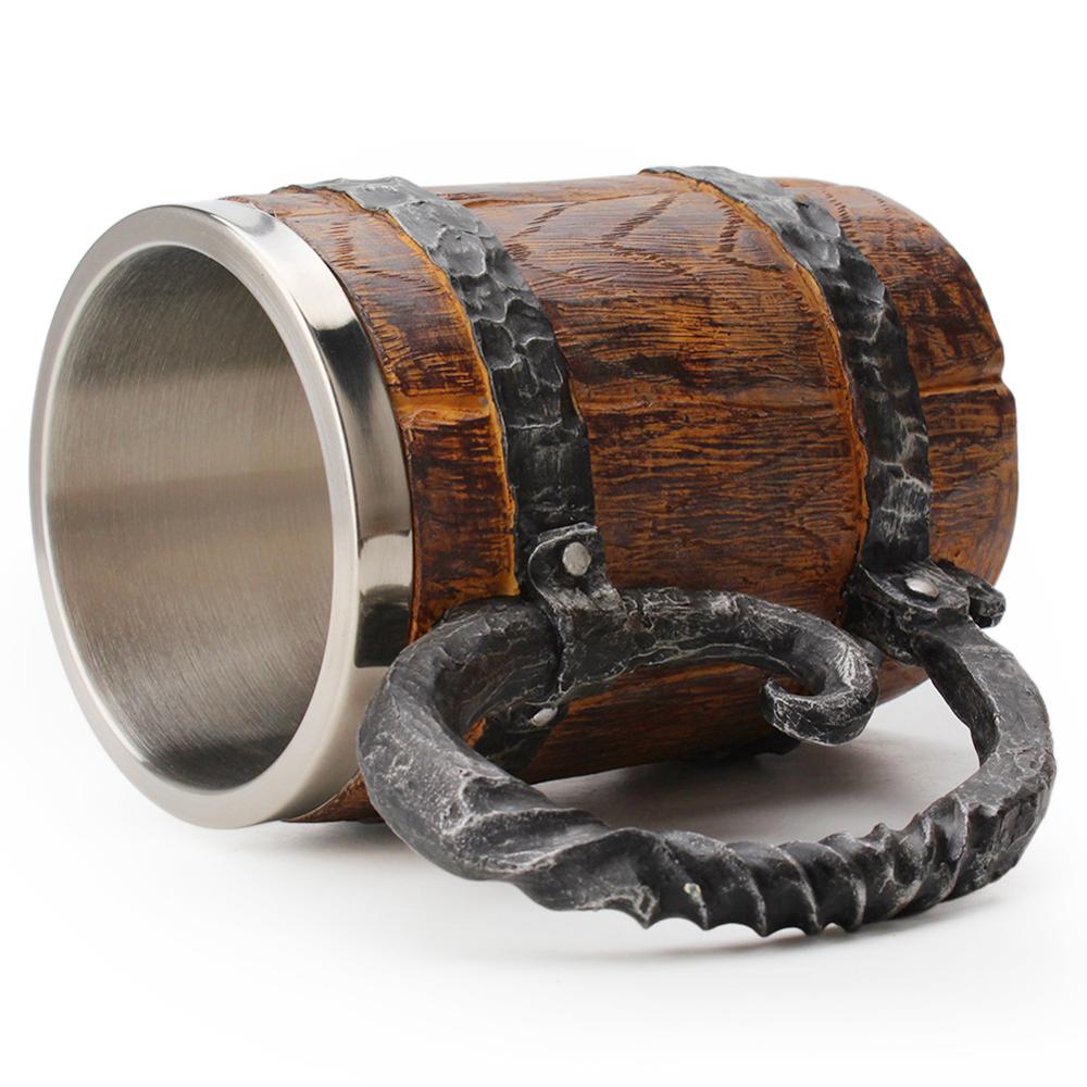 Rustic Vintage Wood Stainless Steel Coffee Mug