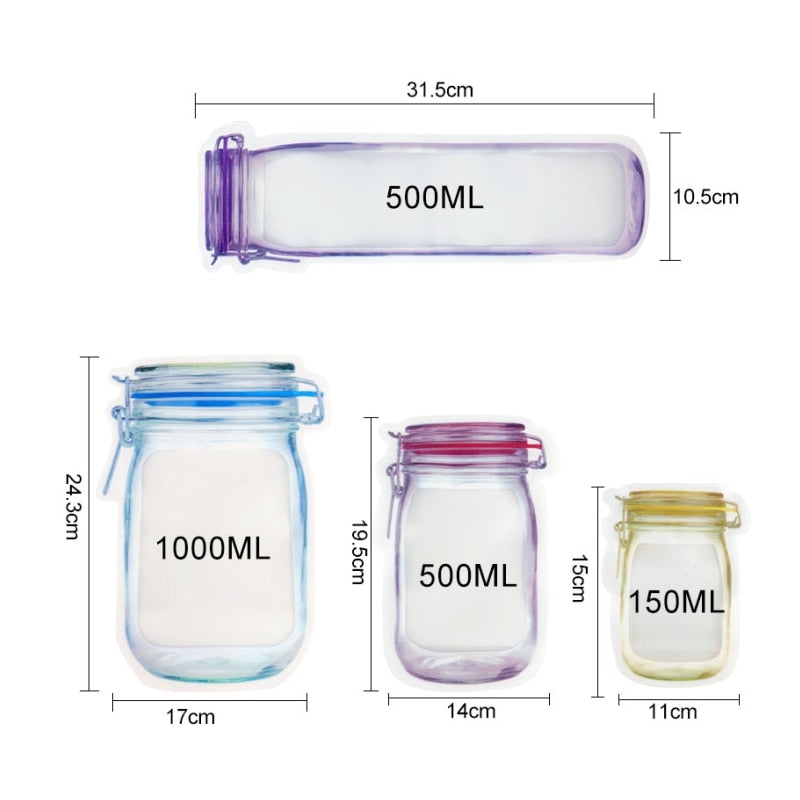 Clear Reusable Plastic Jar Storage Pouches