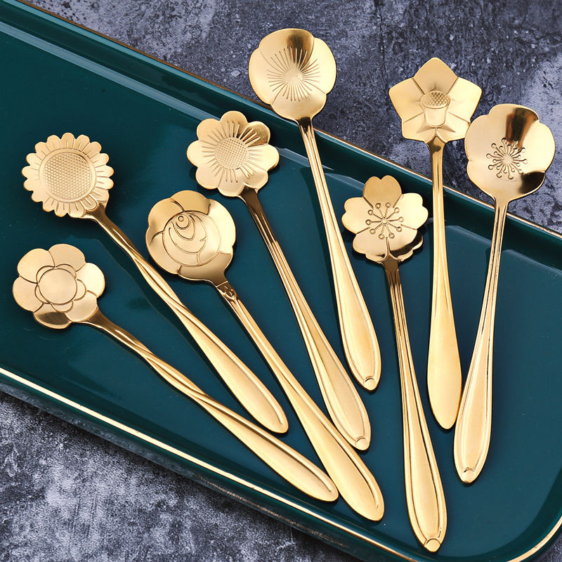 Stainless Steel Teaspoon Set with Floral Pattern - Befez