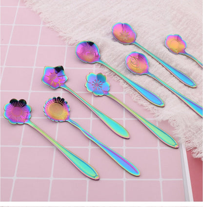 Stainless Steel Teaspoon Set with Floral Pattern