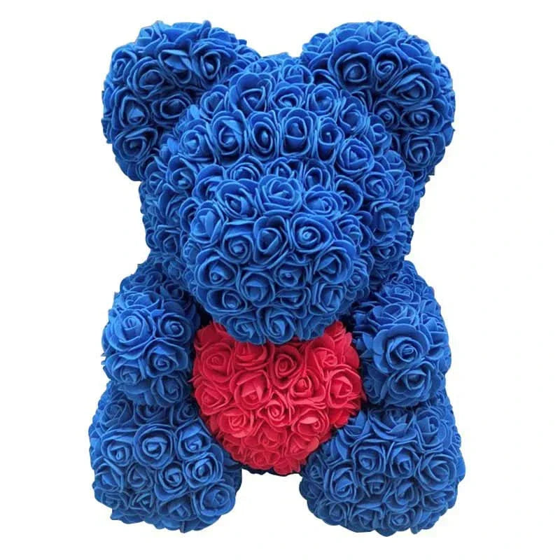 Soft Pink Teddy Bear with Artificial Flowers 40cm