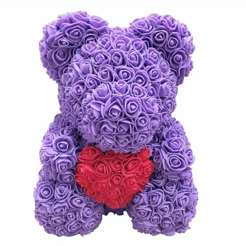 Soft Pink Teddy Bear with Artificial Flowers 40cm