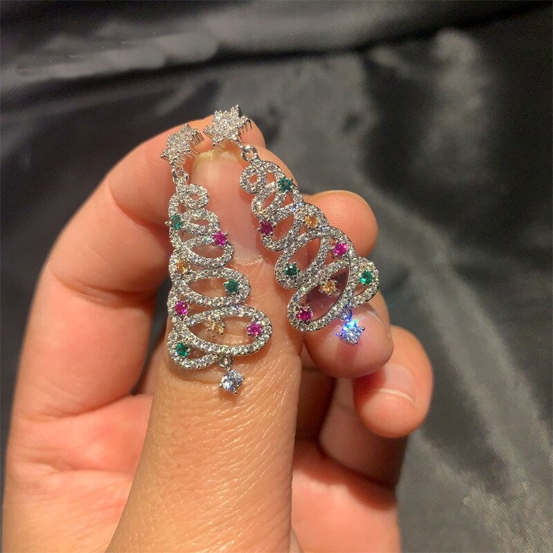 Small Sparkling Xmas Tree Stud Earrings