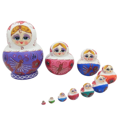 Traditional 10pc Set Wooden Nesting Dolls