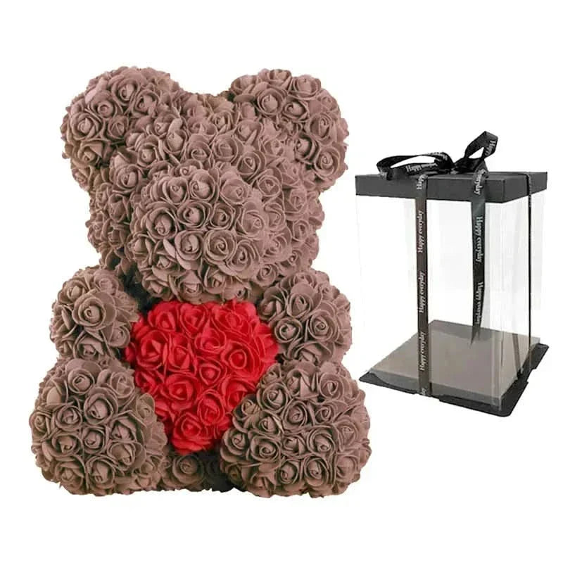 Soft Pink Teddy Bear with Artificial Flowers 40cm