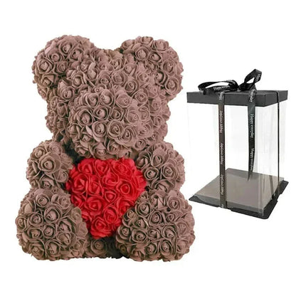 Soft Pink Teddy Bear with Artificial Flowers 40cm