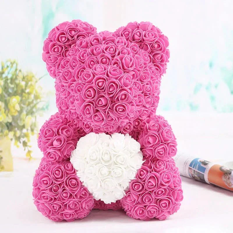 Soft Pink Teddy Bear with Artificial Flowers 40cm