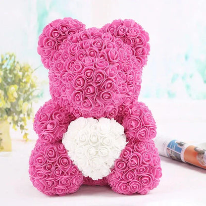 Soft Pink Teddy Bear with Artificial Flowers 40cm