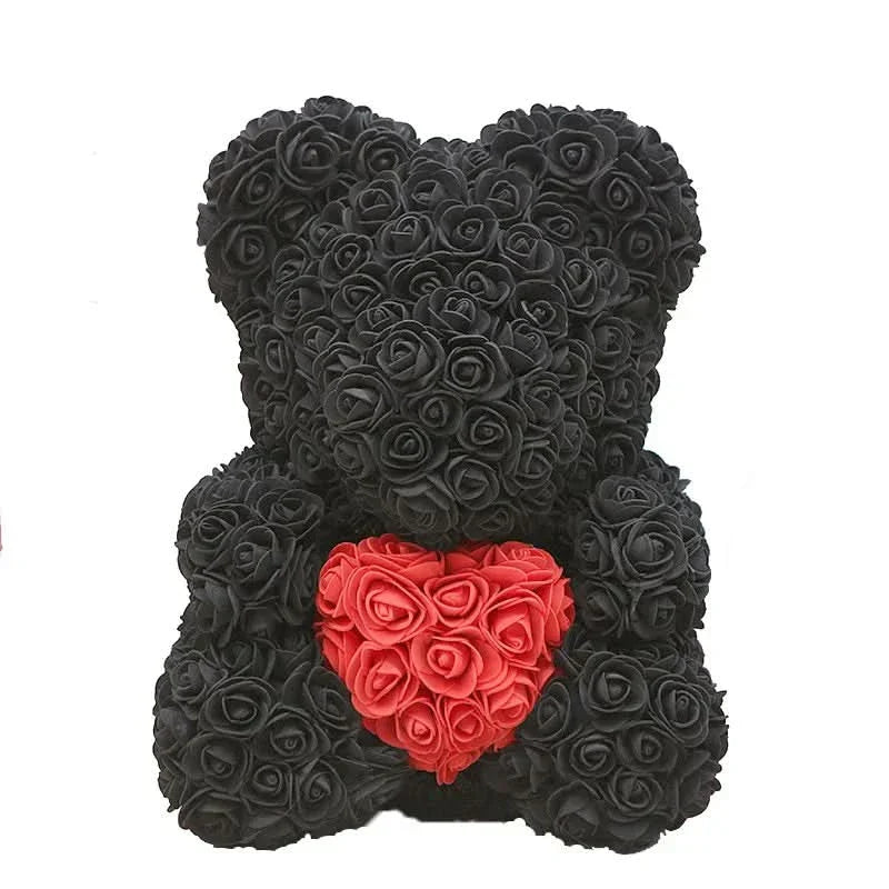 Soft Pink Teddy Bear with Artificial Flowers 40cm