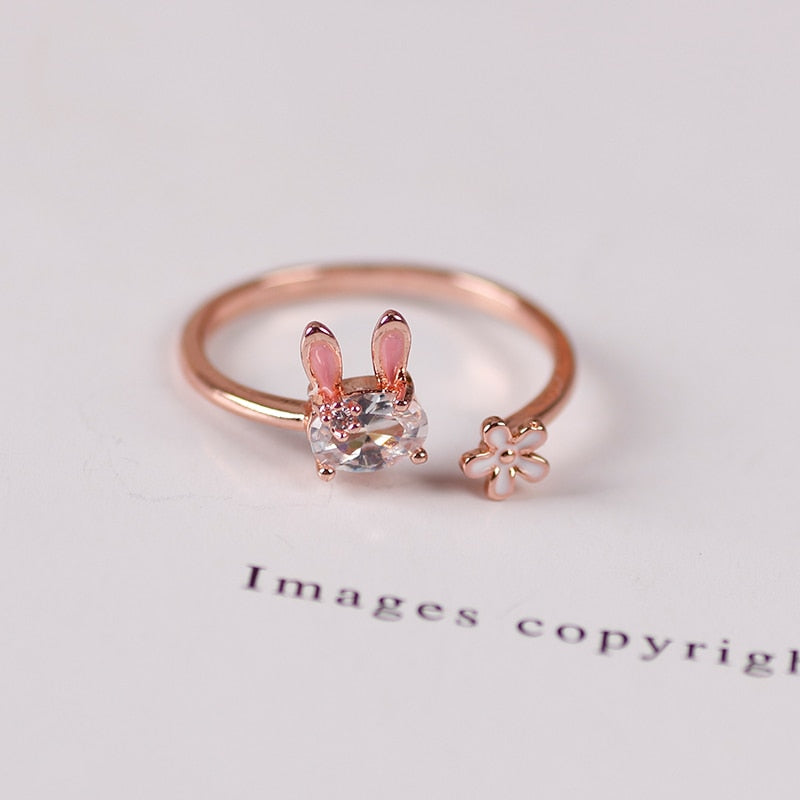 Sparkling Lucky Bunny Charm Ring