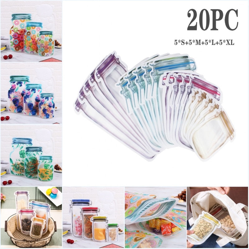 Clear Reusable Plastic Jar Storage Pouches