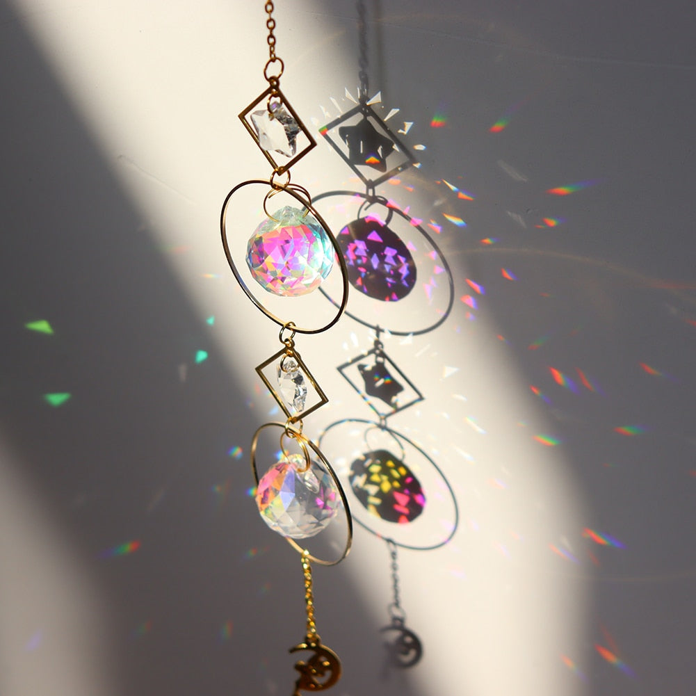 Beautiful Crystal Wind Chime Sun Catcher Moon Decor