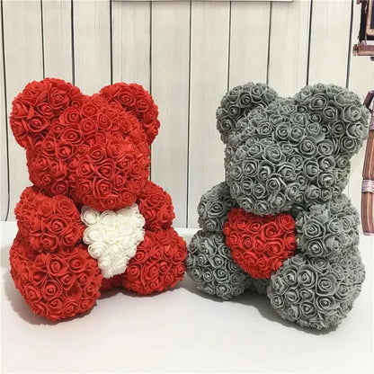 Soft Pink Teddy Bear with Artificial Flowers 40cm