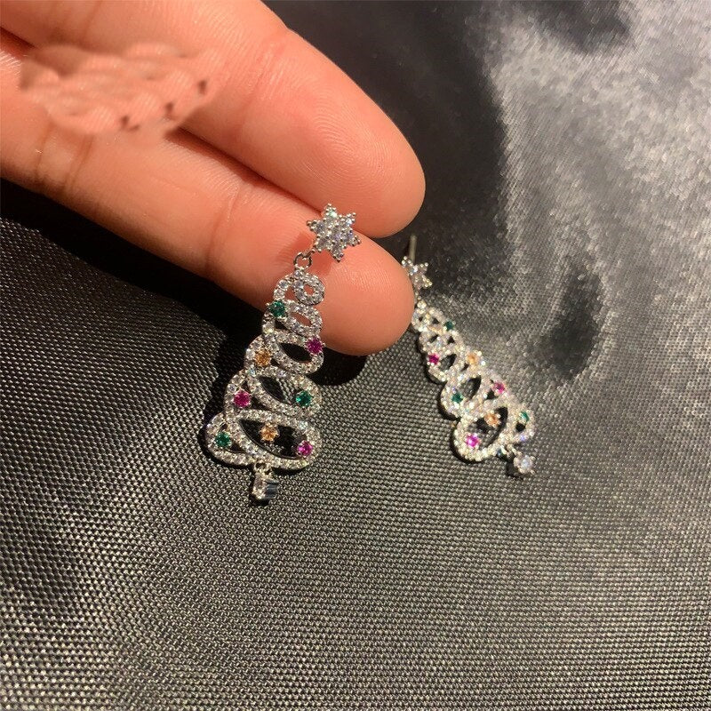 Small Sparkling Xmas Tree Stud Earrings