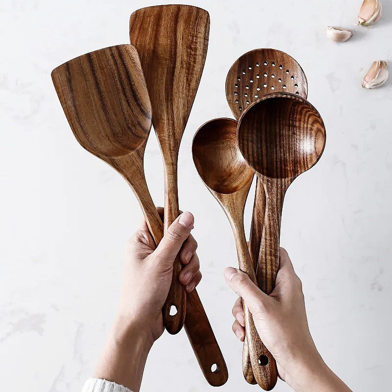 Natural Teak 7-Piece Kitchen Tool Set