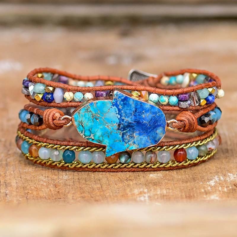 Beautiful Blue Hamsa Charm Wrap Bracelet - Befez