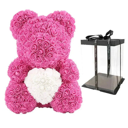 Soft Pink Teddy Bear with Artificial Flowers 40cm
