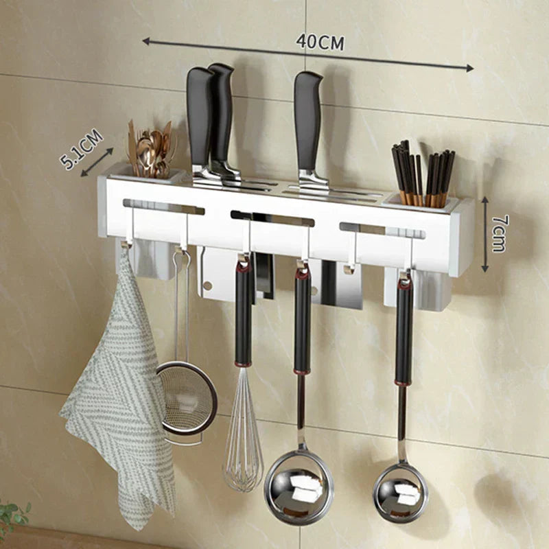 Stainless Steel Wall Mount Knife Rack with Hooks