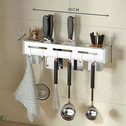 Stainless Steel Wall Mount Knife Rack with Hooks