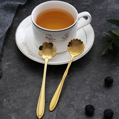 Stainless Steel Teaspoon Set with Floral Pattern