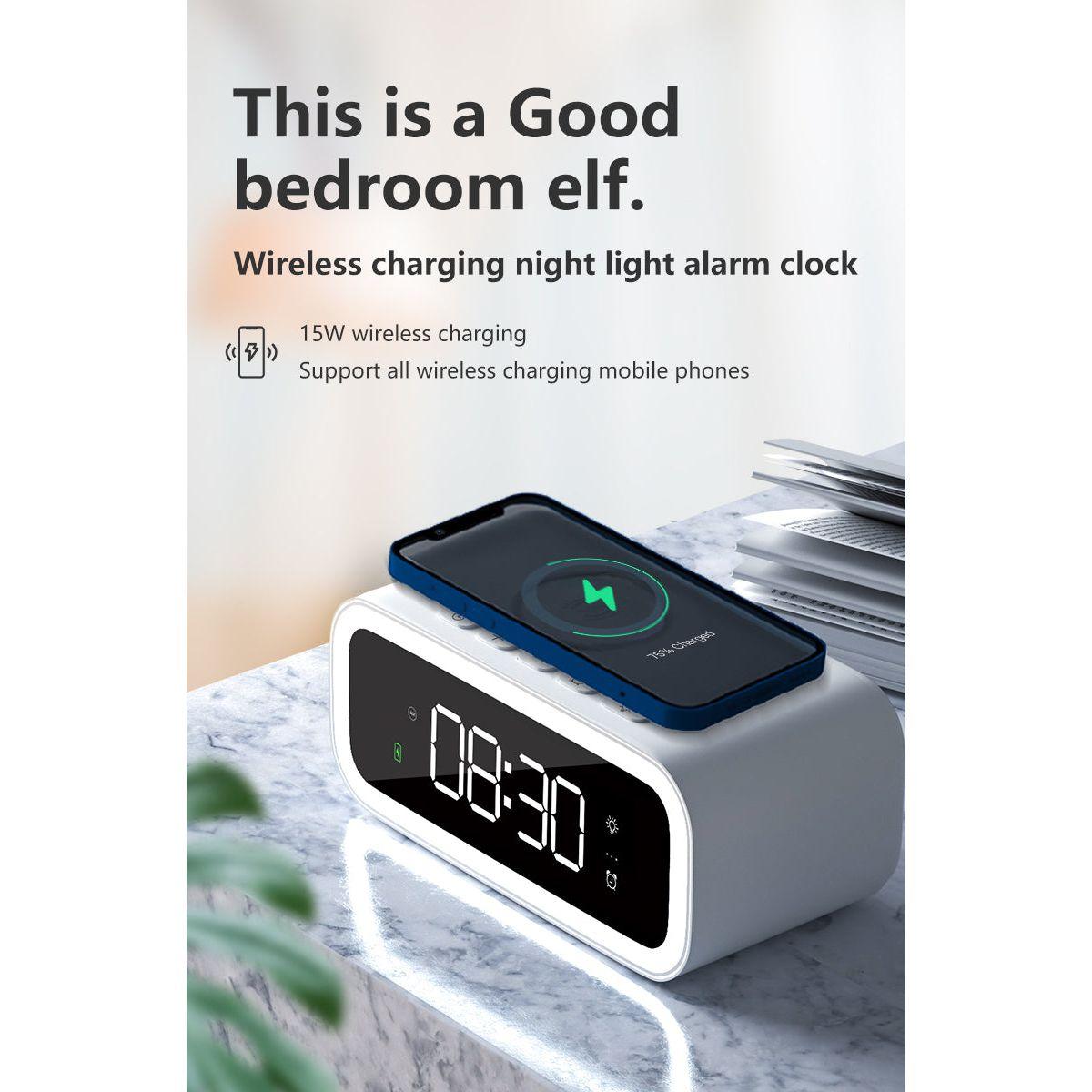Compact Dual Alarm Clock with Wireless Charging