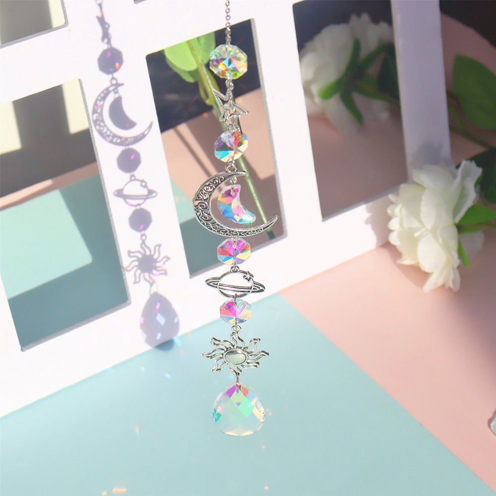 Beautiful Crystal Wind Chime Sun Catcher Moon Decor