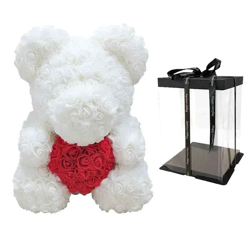 Soft Pink Teddy Bear with Artificial Flowers 40cm