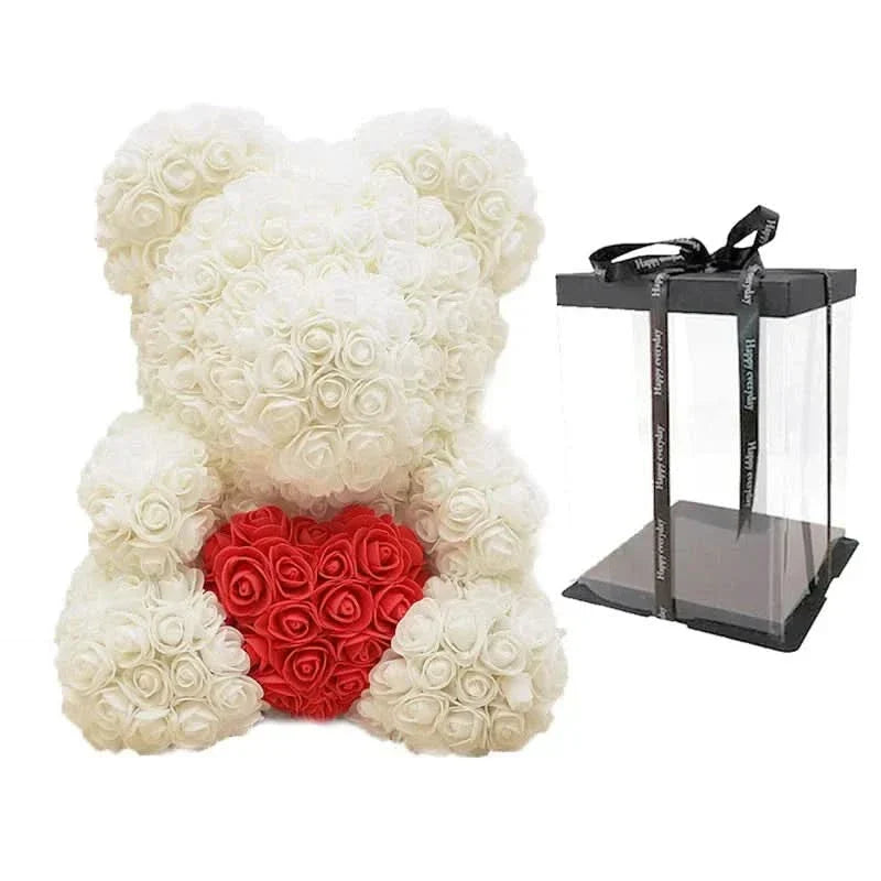 Soft Pink Teddy Bear with Artificial Flowers 40cm