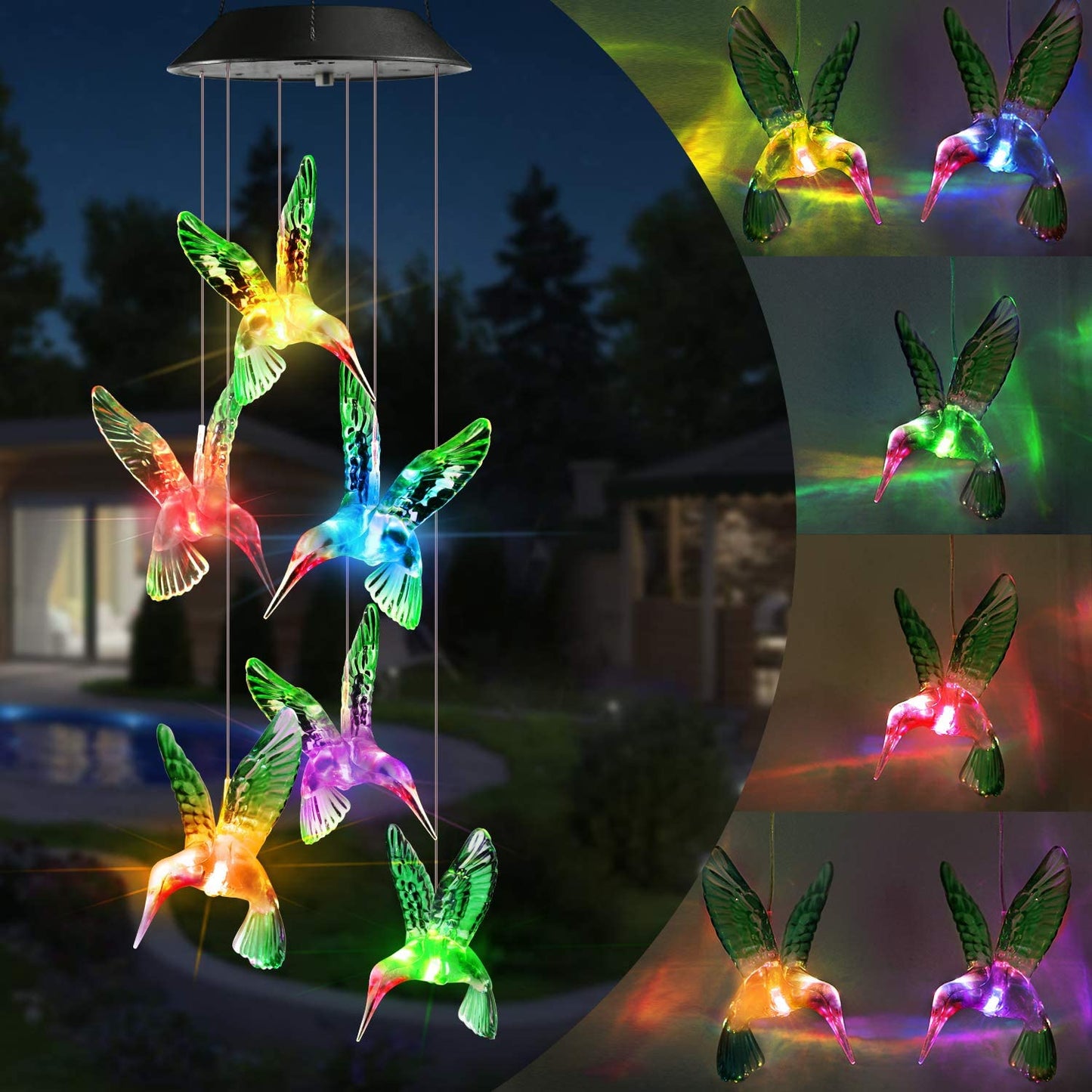 Colorful Solar Powered Hummingbird Garden Lights