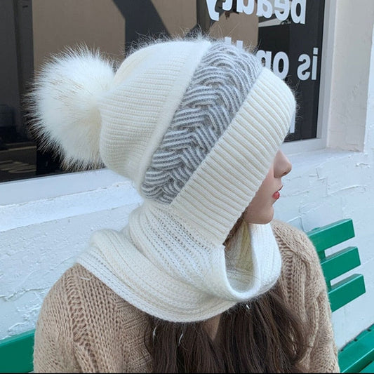 Warm Wool Scarf Beanie Hat Set - Befez