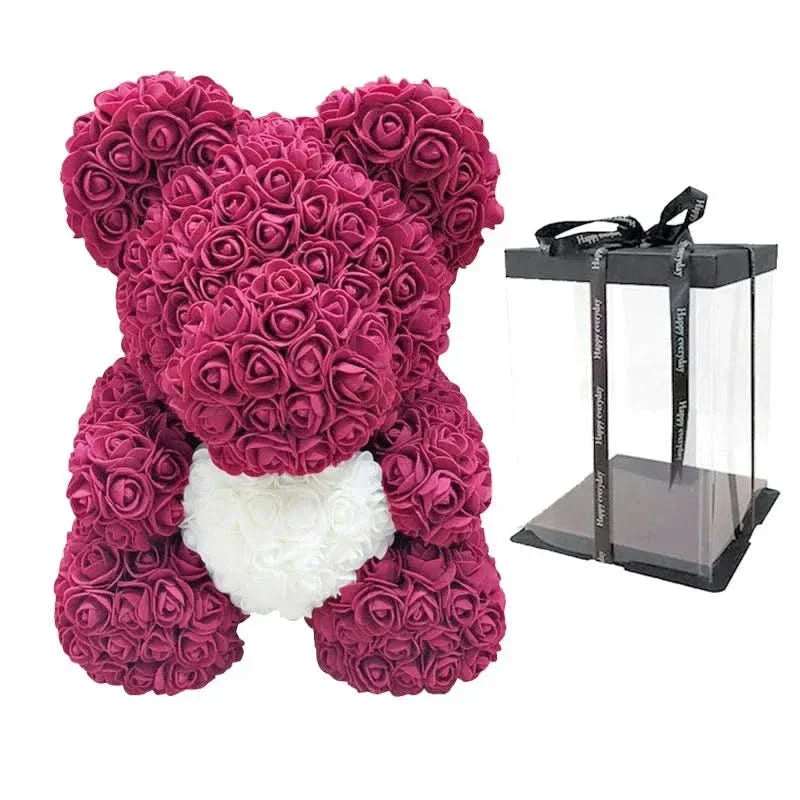 Soft Pink Teddy Bear with Artificial Flowers 40cm