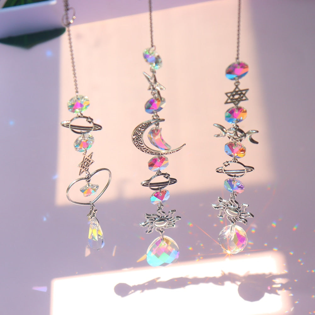 Beautiful Crystal Wind Chime Sun Catcher Moon Decor